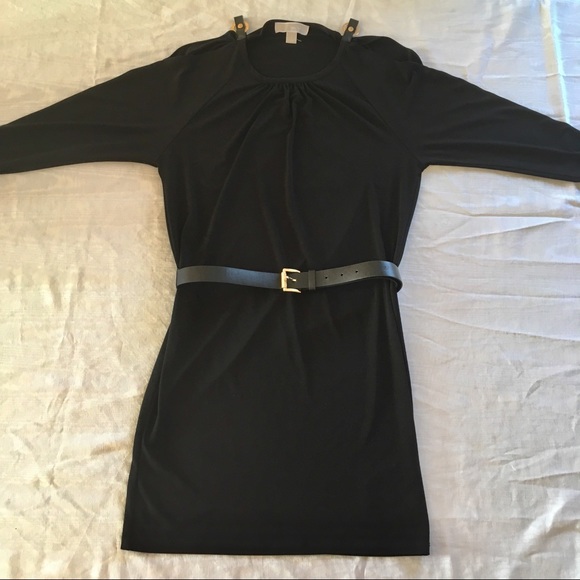 Michael Kors Black Cold Shoulder Dress w/ Belt - Picture 2 of 8